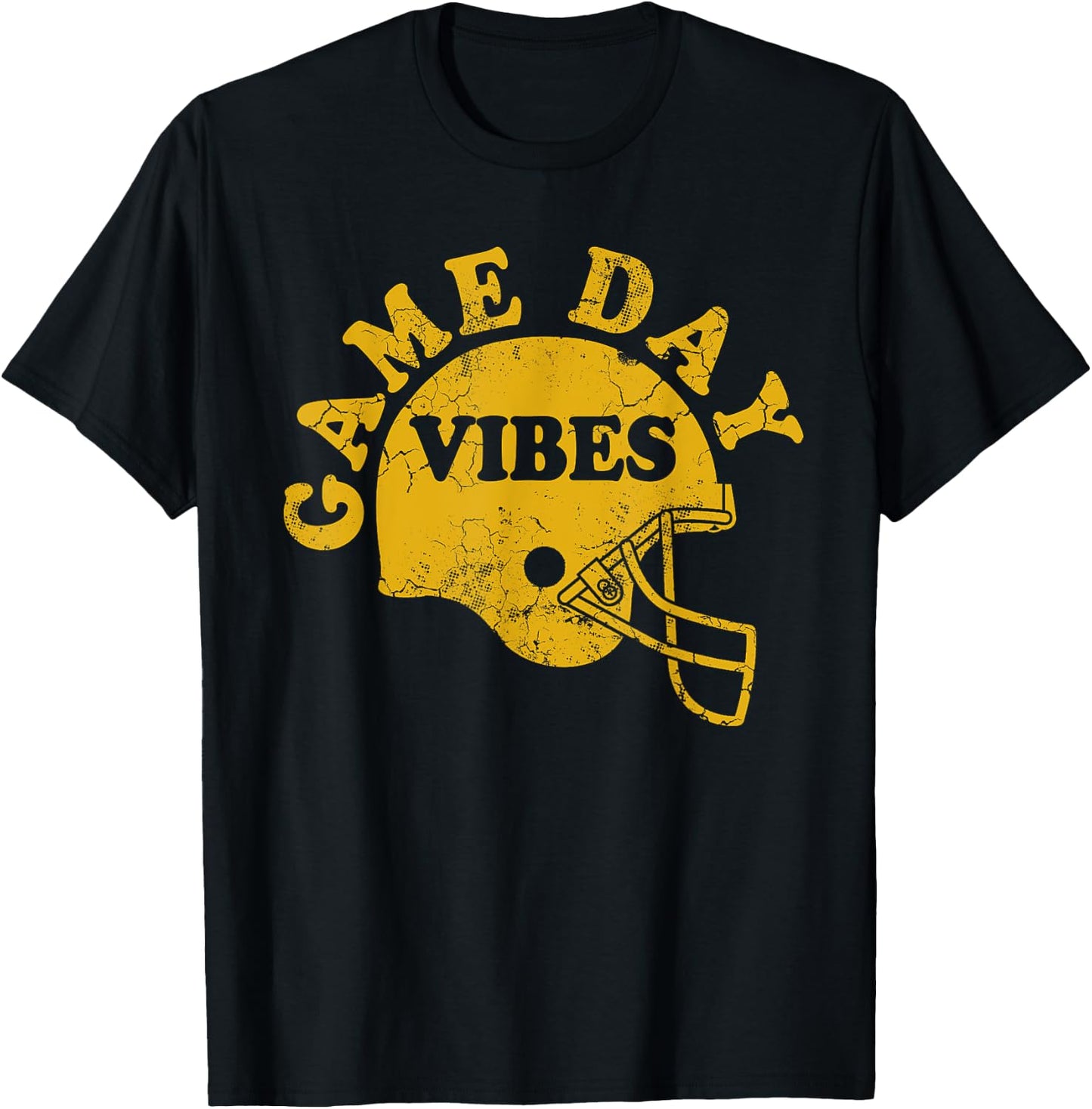 Football Game Day Vibes Yellow Helmet Men Women Kids Boys T-Shirt - T-Shirt | Black