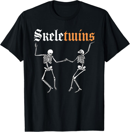 Twins Halloween Matching Skeletwins Funny Dancing Skeletons T-Shirt - T-Shirt | Black