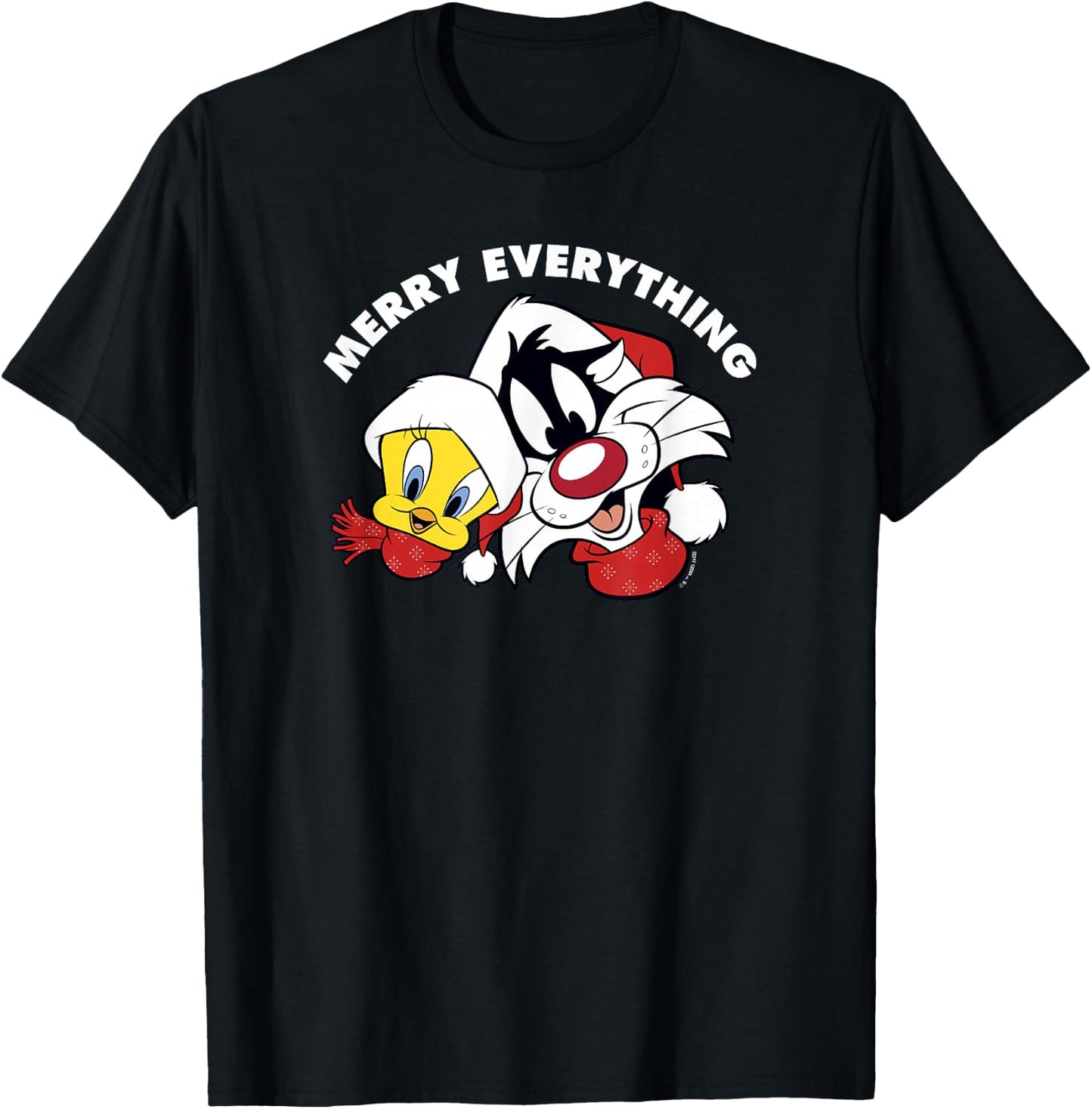 Looney Tunes Sylvester And Tweety Merry Everything Christmas T-Shirt - T-Shirt | Black