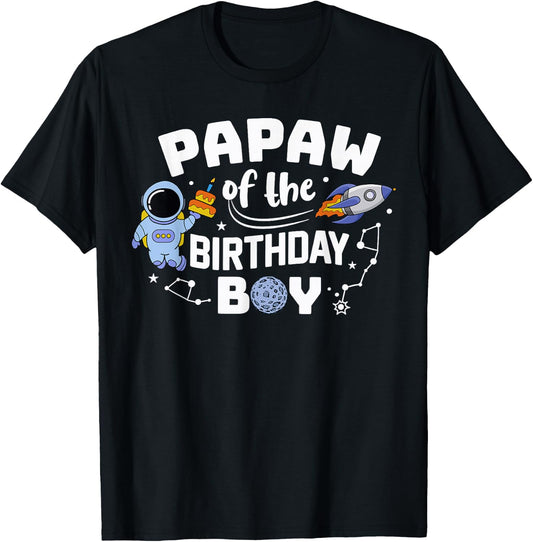 Papaw Of The Birthday Boy Astronaut Family Space Planets T-Shirt - T-Shirt | Black