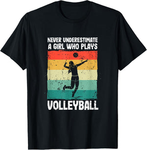 Never Underestimate A Girl Who Plays Volleyball Player Girls T-Shirt - T-Shirt | Black