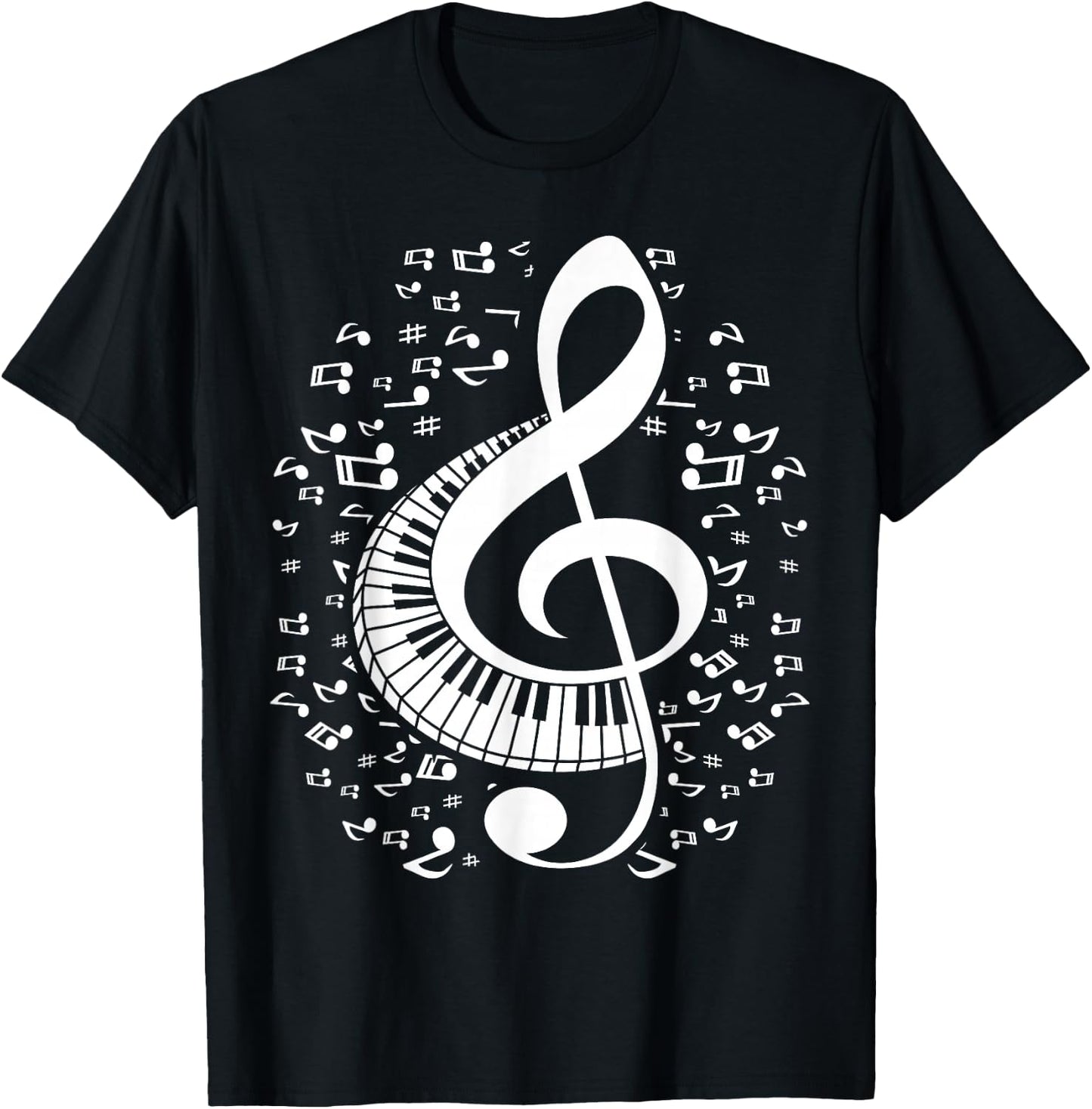 Treble Clef Keyboard Classical Music Notes Pianist Piano Small T-Shirt - T-Shirt | Black