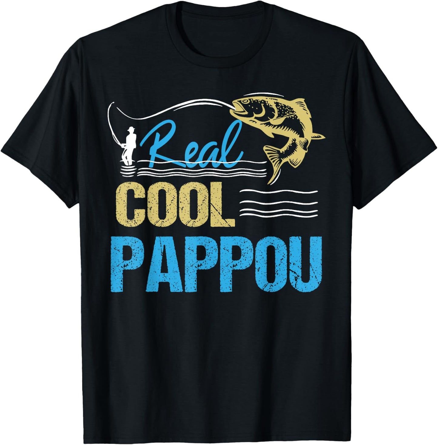 Vintage Reel Cool Pappou Fishing Daddy Grandpa Fathers Day T-Shirt - T-Shirt | Black
