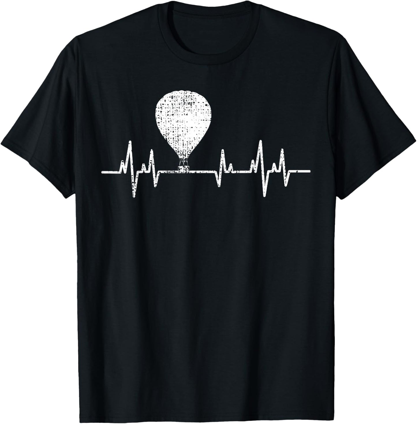 Hot Air Balloon Vintage Heartbeat ECG Love T-Shirt - T-Shirt | Black