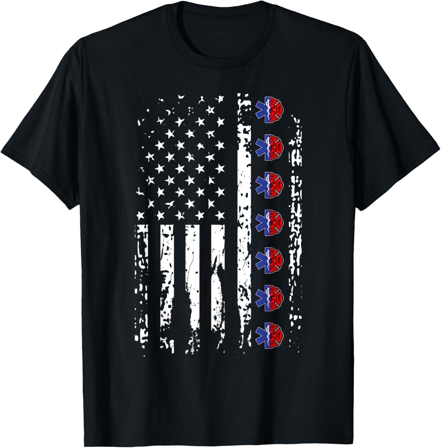 EMT Firefighter Shirt American Flag USA Firefighter EMS T-Shirt - T-Shirt | Black