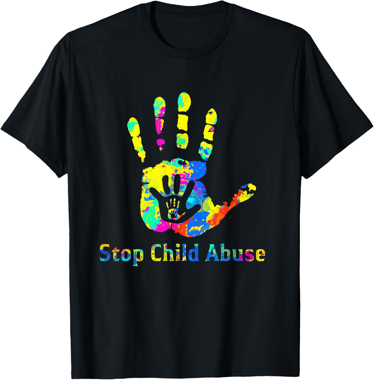 Stop Child Abuse Prevention Awareness Month Blue Ribbon T-Shirt - T-Shirt | Black