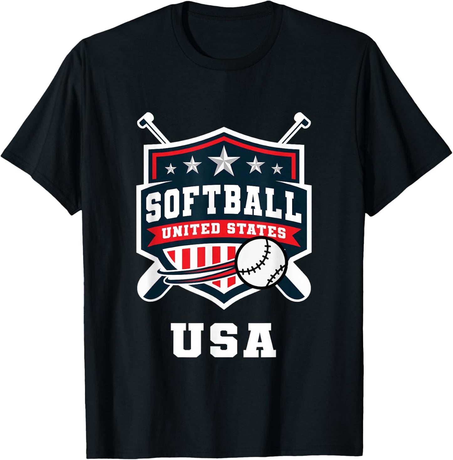 Softball USA Support The Team USA Flag T-Shirt - T-Shirt | Black