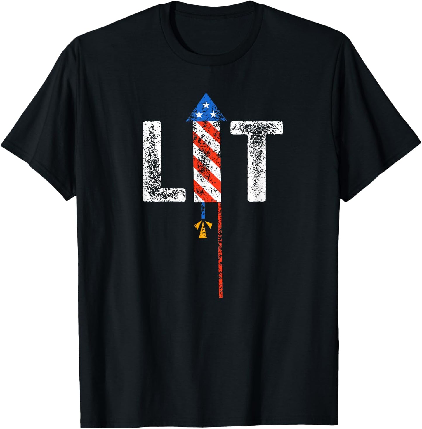 Lit 4th of July Patriotic American Fireworks USA Fourth T-Shirt - T-Shirt | Black