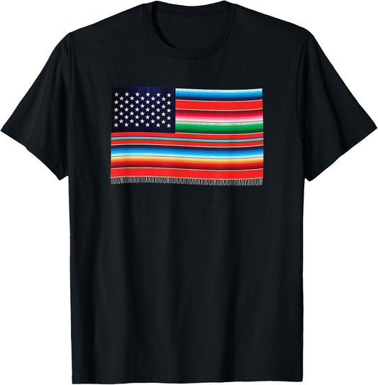 American Serape Blanket Striped Flag T-Shirt - T-Shirt | Black