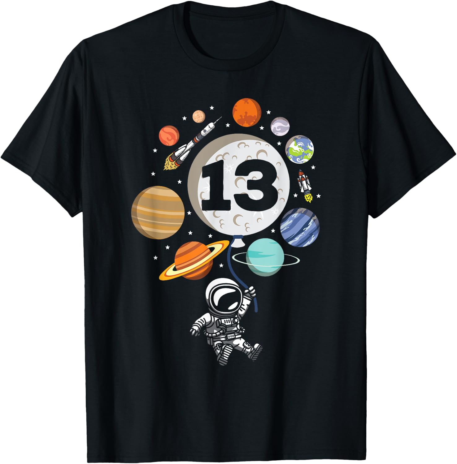 Happy 13th Birthday Astronaut Lover 13 Years Old Outerspace T-Shirt - T-Shirt | Black