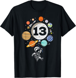 Happy 13th Birthday Astronaut Lover 13 Years Old Outerspace T-Shirt - T-Shirt | Black