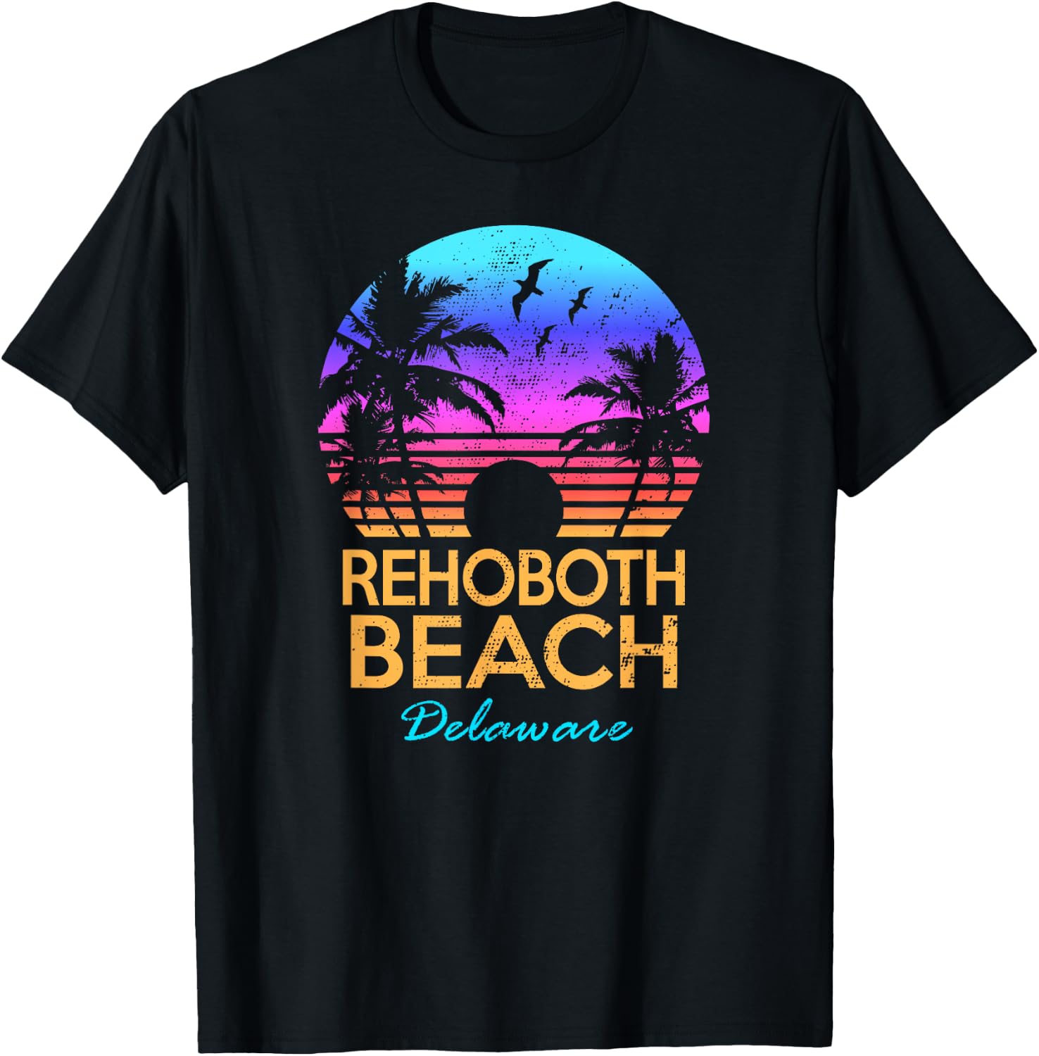 Rehoboth Beach Delaware Summer Vacation Retro Vintage Sunset Men Women Kids T-Shirt - T-Shirt | Black