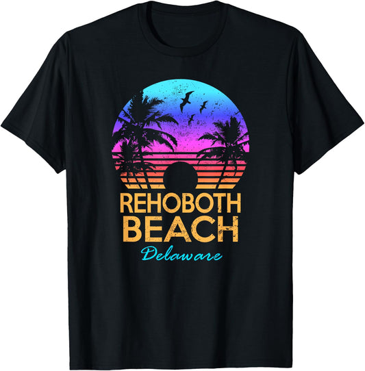 Rehoboth Beach Delaware Summer Vacation Retro Vintage Sunset Men Women Kids T-Shirt - T-Shirt | Black