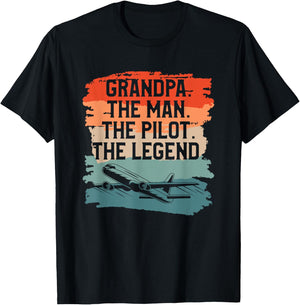 Grandpa The Man The Pilot The Legend Aviation Aviator T-Shirt - T-Shirt | Black