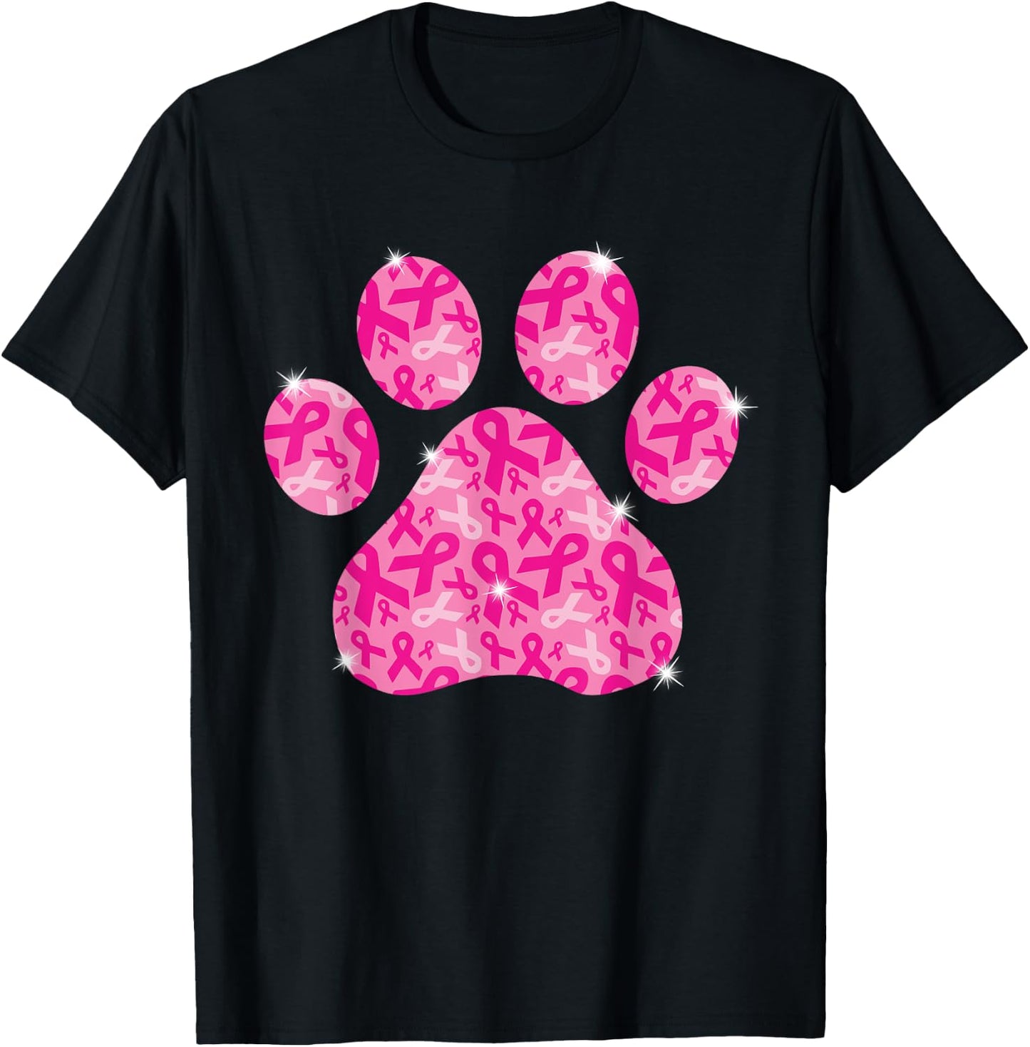 Dog Paw Print Pink Ribbon Breast Cancer Awareness Survivor T-Shirt - T-Shirt | Black