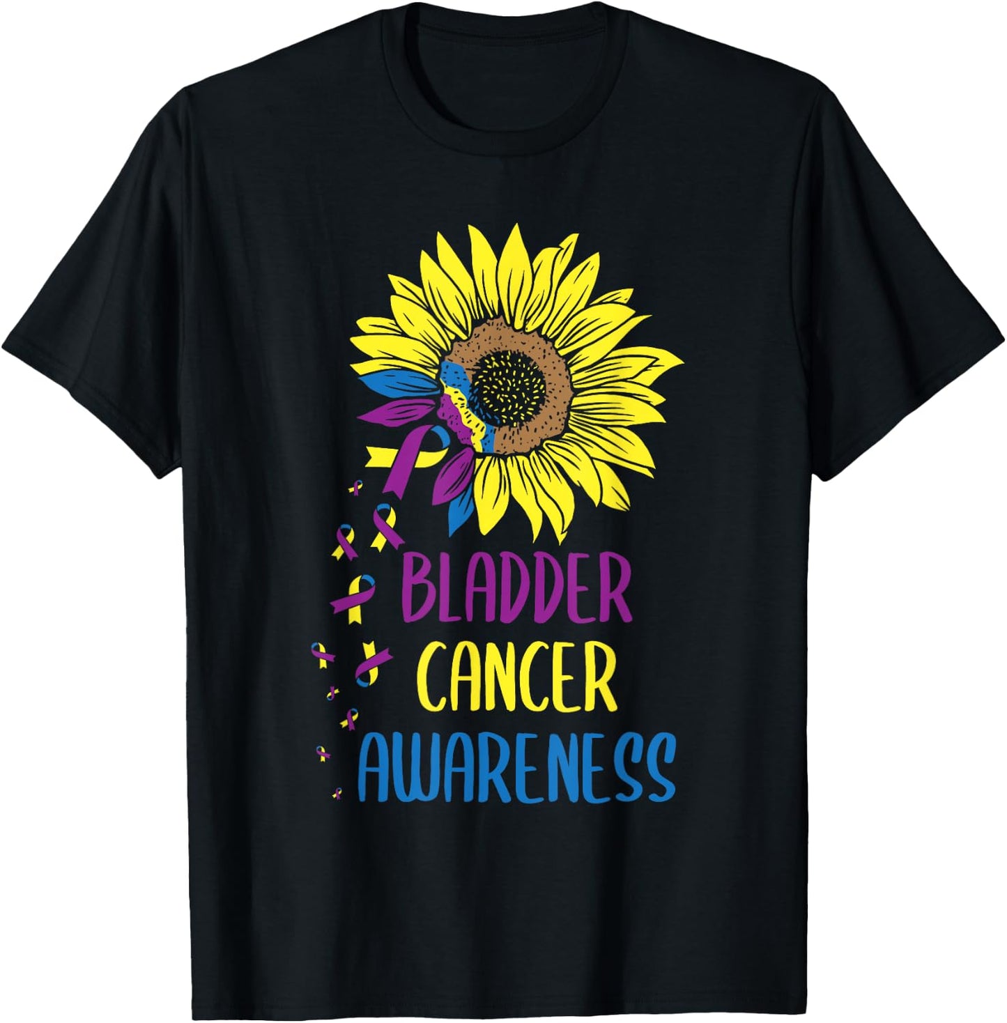 Bladder Cancer Awareness - Bladder Cancer Survivor Sunflower T-Shirt - T-Shirt | Black