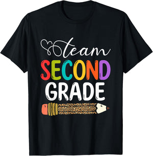 Team Second Grade Leopard Pencil 2nd Grade Teacher Student T-Shirt - T-Shirt | Black