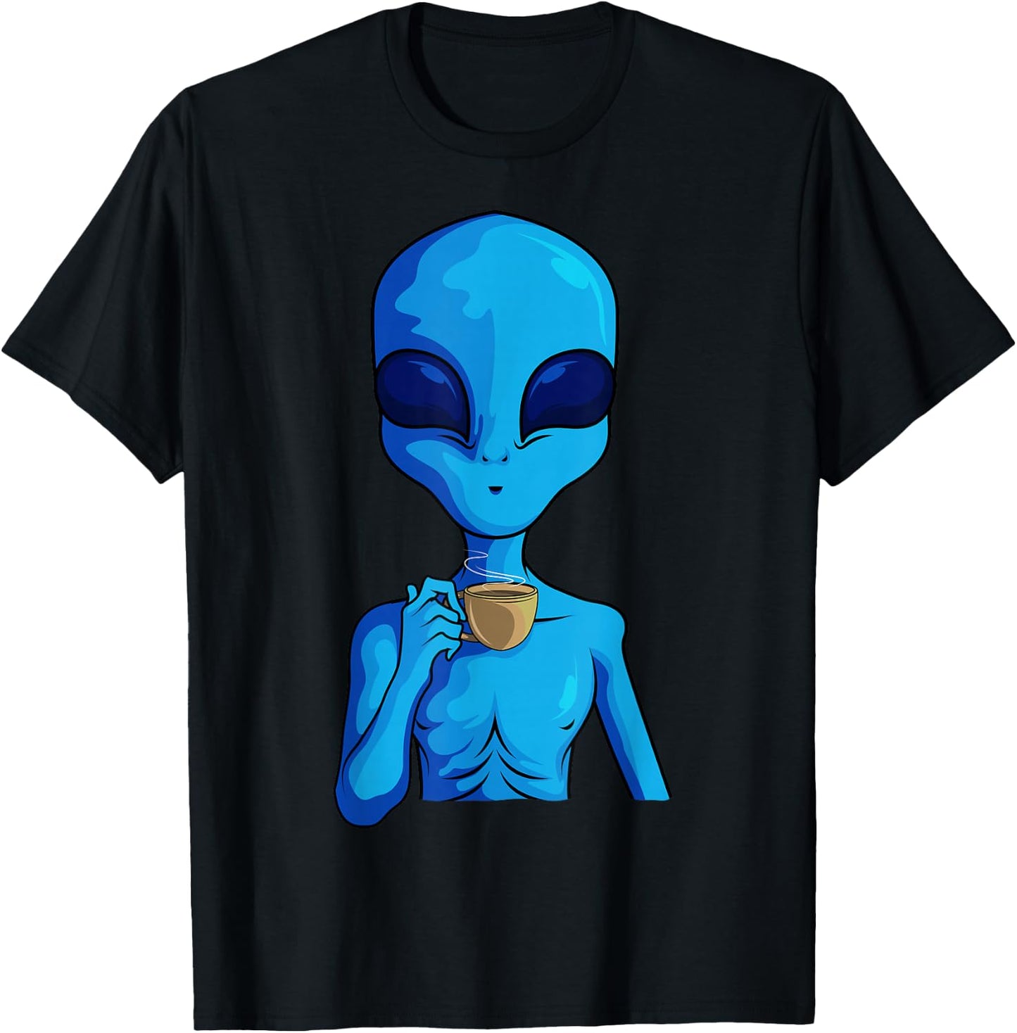 Funny Coffee Drinking Extraterrestrial Space Blue Alien T-Shirt - T-Shirt | Black