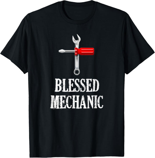 Blessed Mechanic Garage Tool Husband Christian Gift T-Shirt - T-Shirt | Black