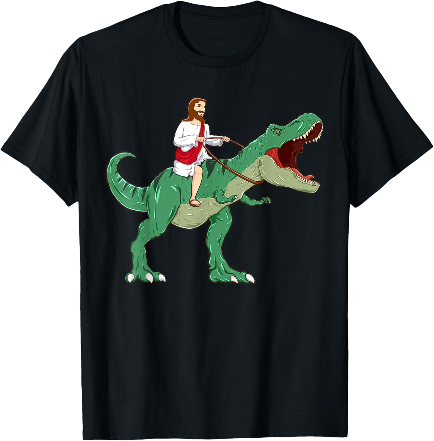 Funny Parody Jesus Riding Dinosaur Meme Dino Lover Believer T-Shirt - T-Shirt | Black