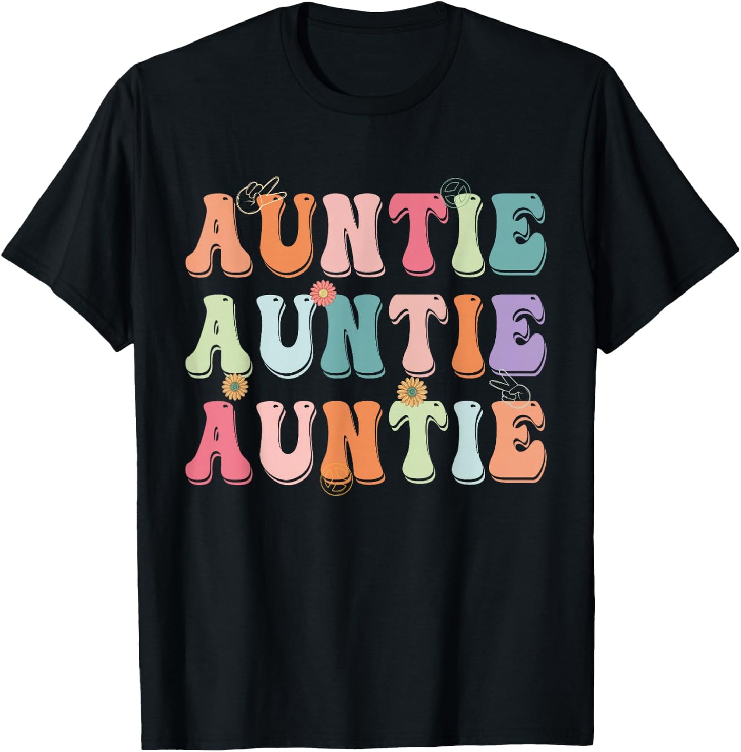 Groovy Auntie Family Matching Mother's Day Party T-Shirt - T-Shirt | Black