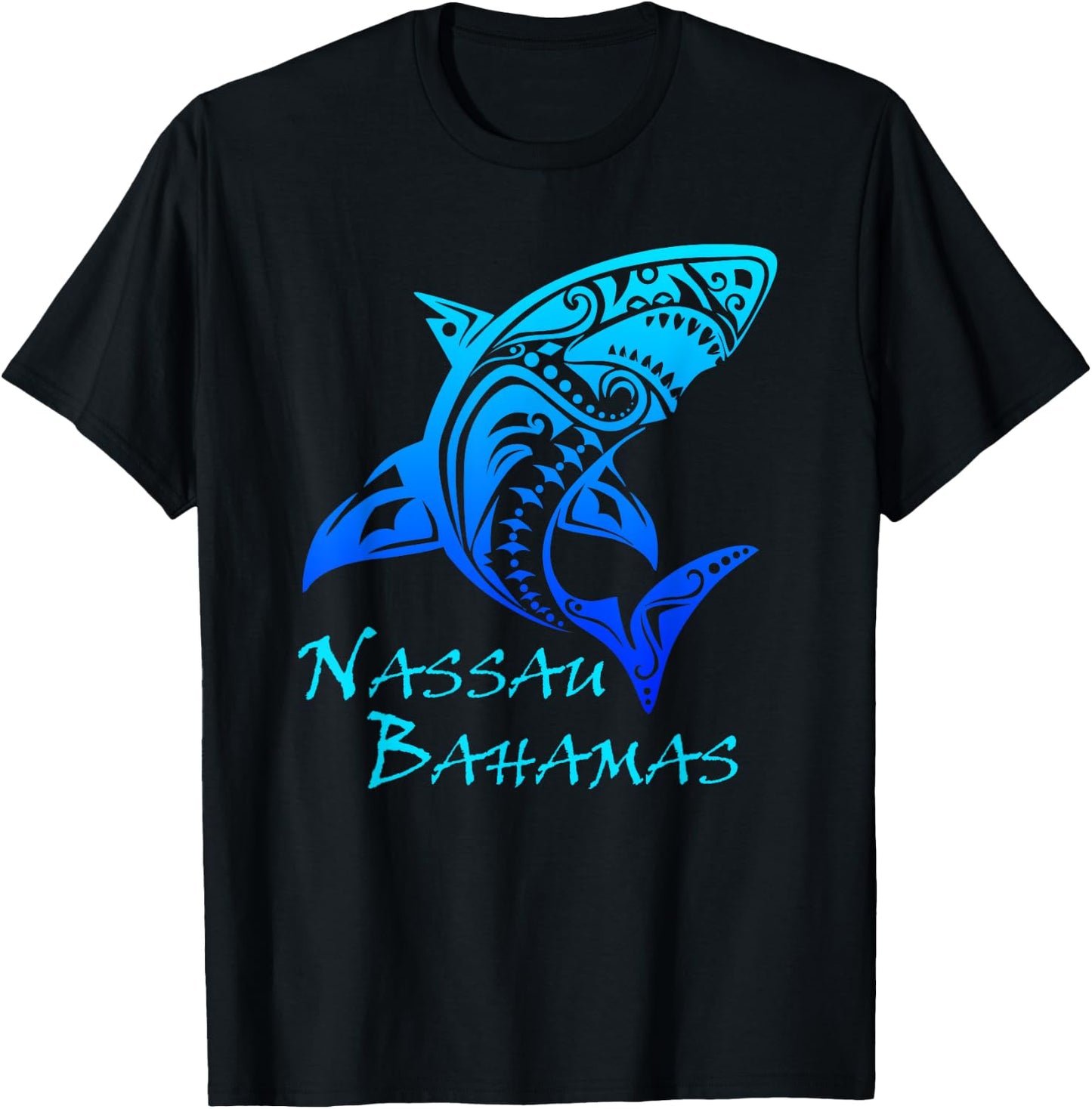 Nassau Bahamas Vintage Retro Tribal Shark Vacation T-Shirt - T-Shirt | Black