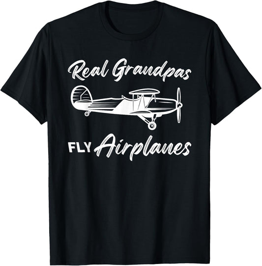 Real grandpas fly airplanes Pilot T-Shirt - T-Shirt | Black