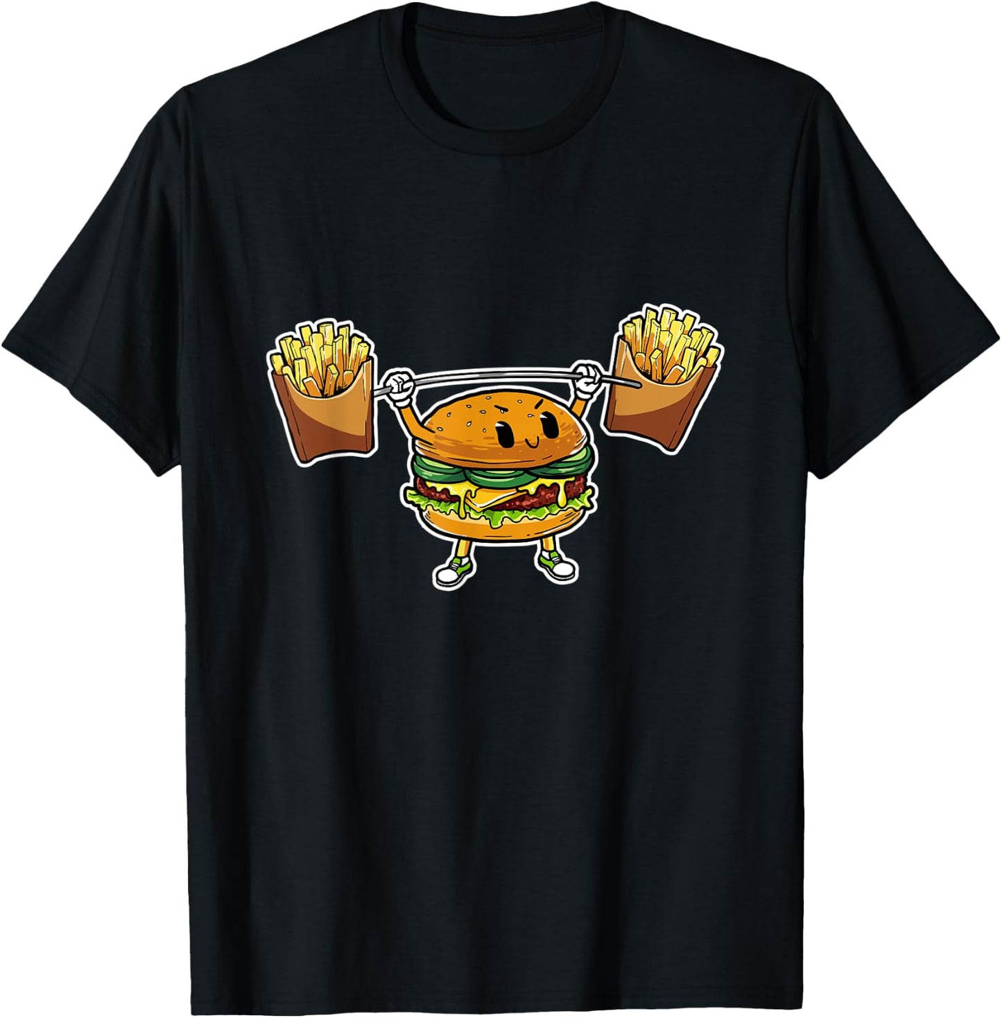 Funny Weightlifting Burger Lifting Fries Fitness T-Shirt - T-Shirt | Black