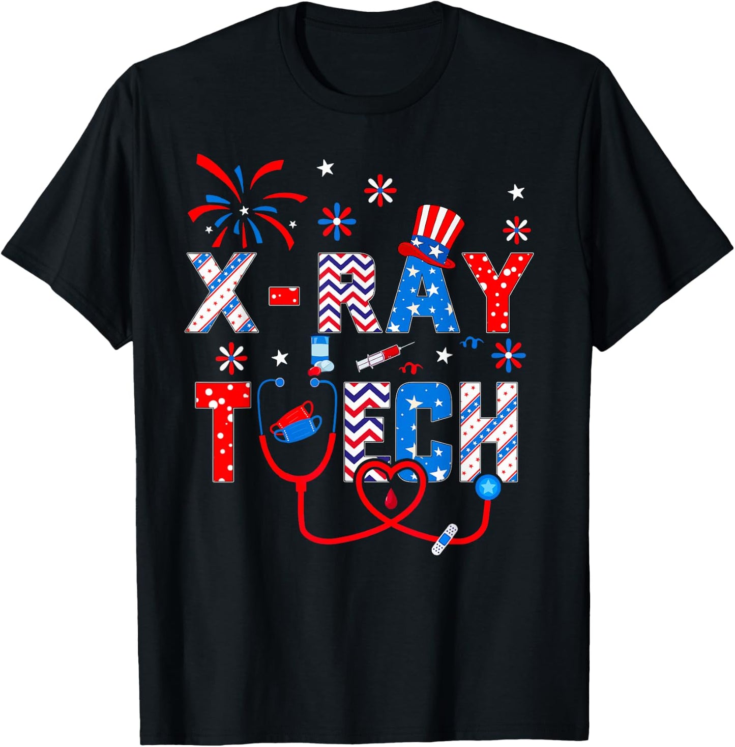 4th Of July Shirt Stethoscope Patriotic X-ray Tech T-Shirt - T-Shirt | Black
