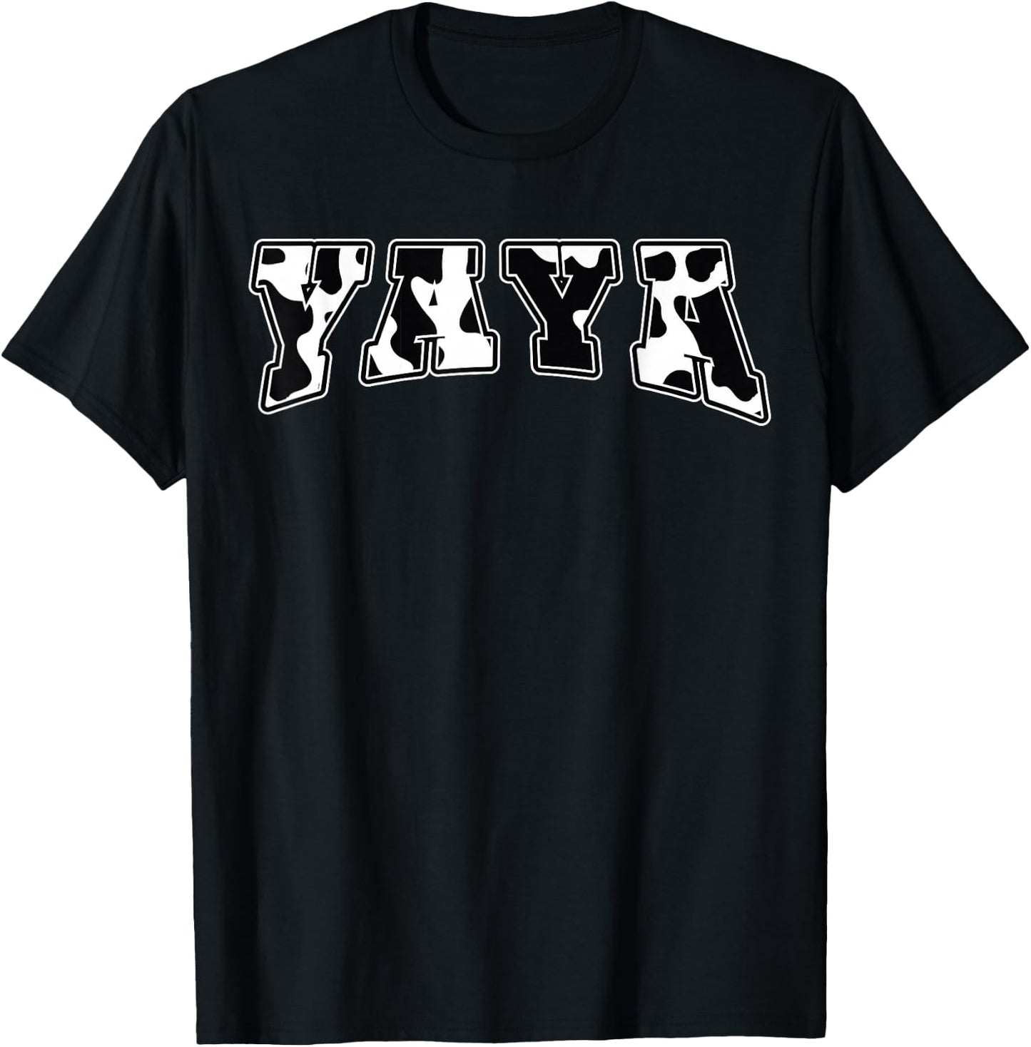 YaYa Cow Print Cow Pattern Cute Mother Grandma Matching T-Shirt - T-Shirt | Black
