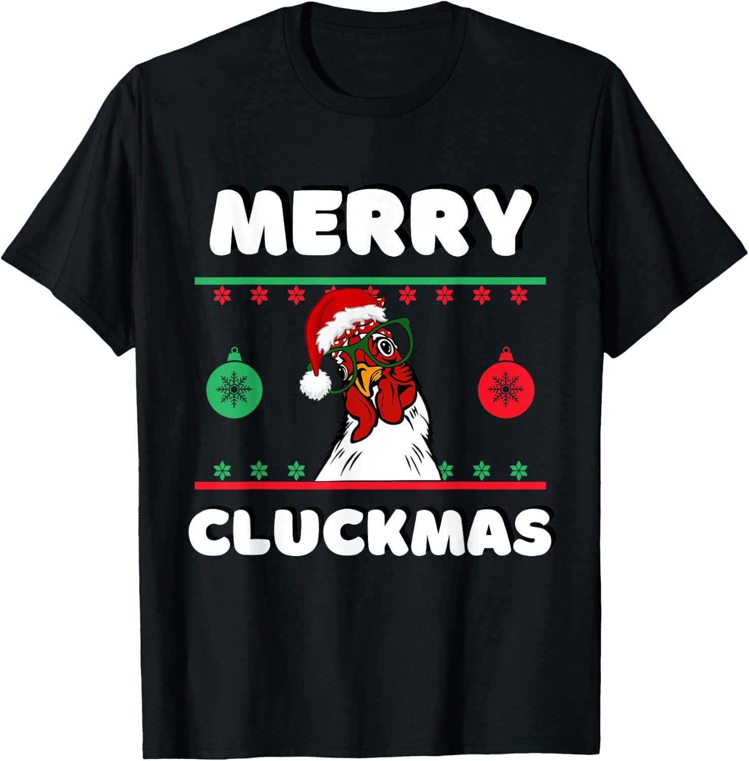Merry Cluckmas Funny Chicken Christmas Retro Vintage T-Shirt - T-Shirt | Black