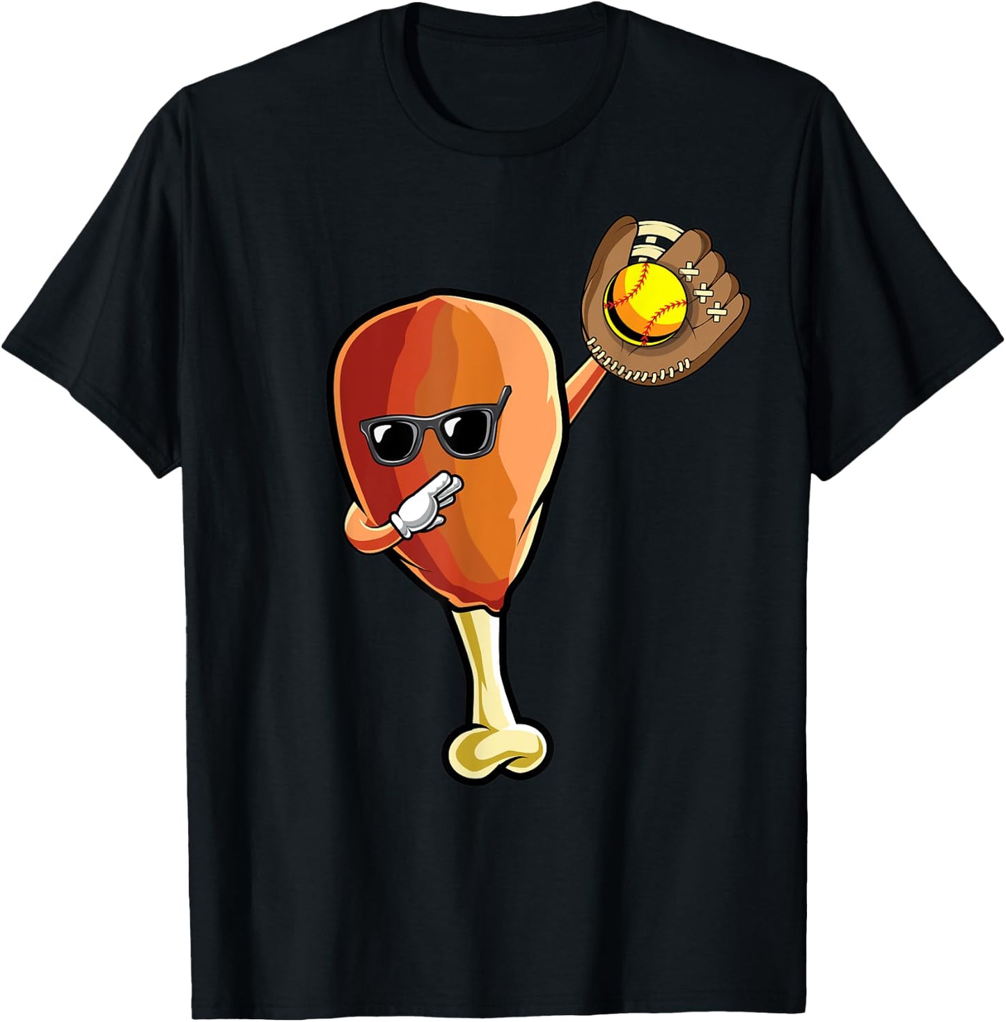 Funny Thanksgiving Softball Team Player Coach Turkey Leg Day T-Shirt - T-Shirt | Black