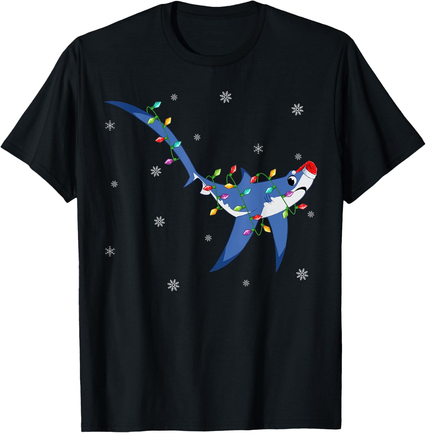 Shark Xmas Lighting Reindeer Hat Thresher Shark Christmas T-Shirt - T-Shirt | Black