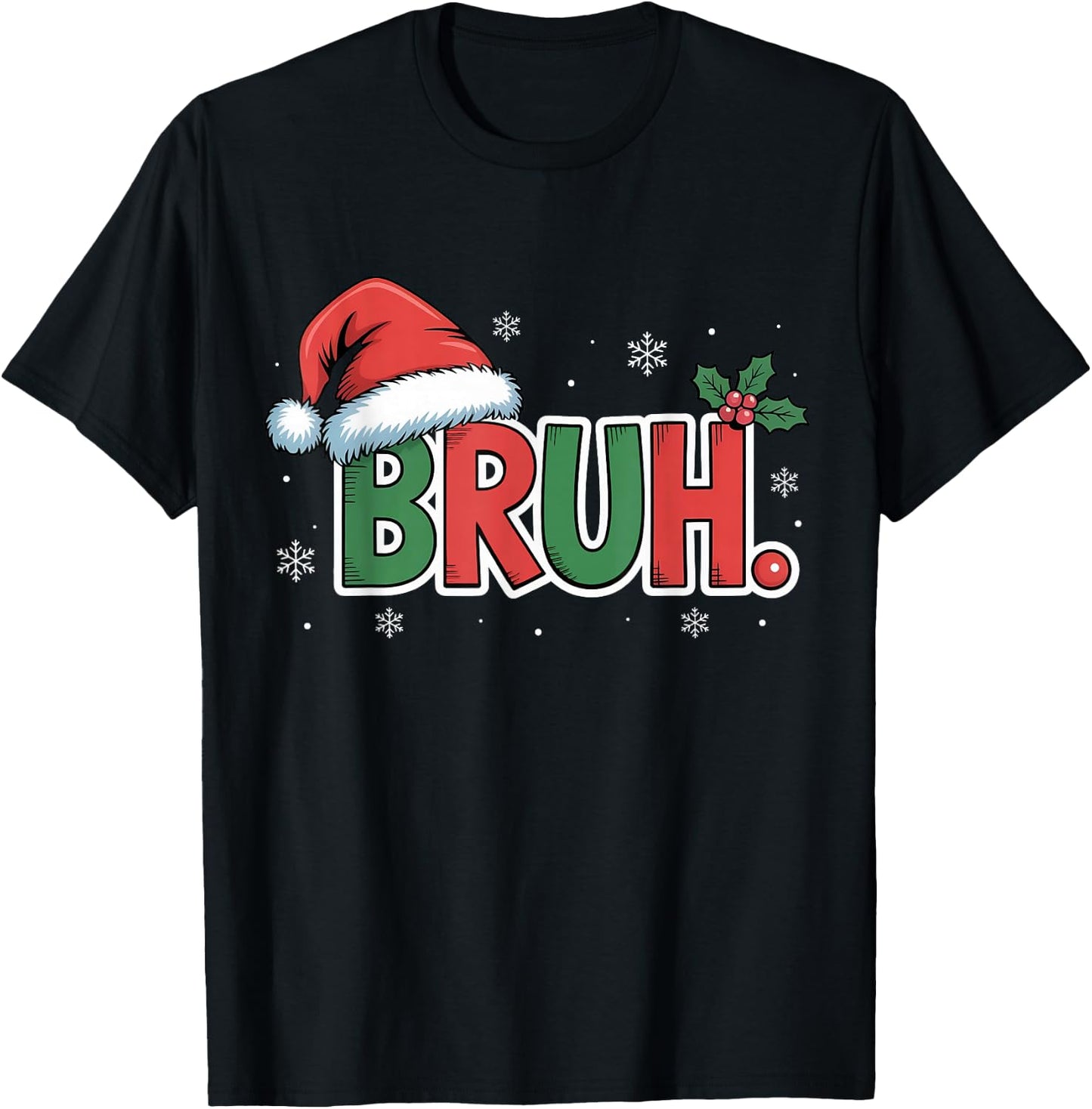 Funny Bruh Christmas Pajamas Santa Hat Xmas PJS Outfit T-Shirt - T-Shirt | Black