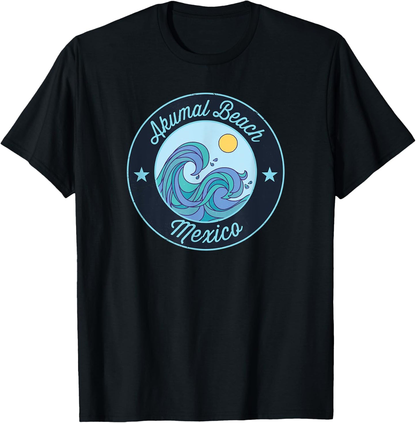 Akumal Beach Mexico Souvenir Nautical Surfer Graphic Men Women Kids T-Shirt - T-Shirt | Black