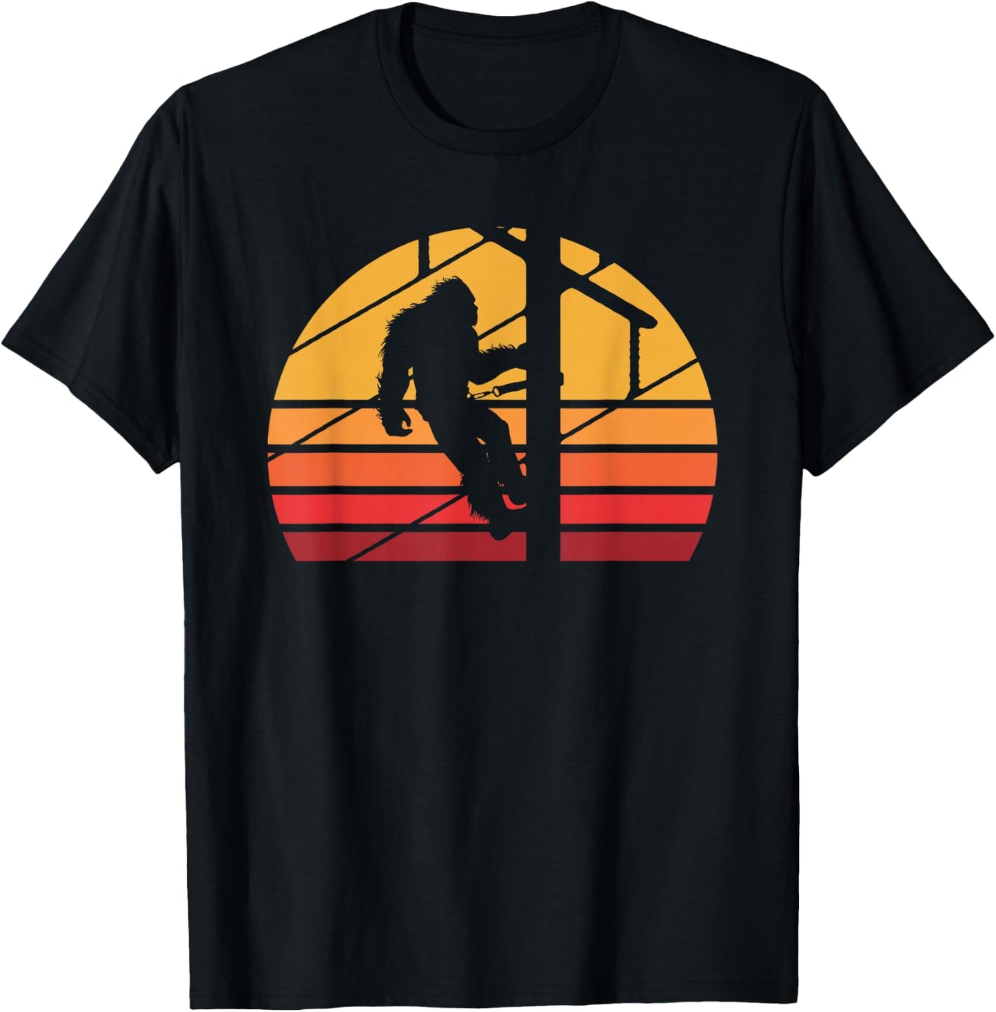 Retro Bigfoot Lineman Electrician Sasquatch Lineworker T-Shirt - T-Shirt | Black