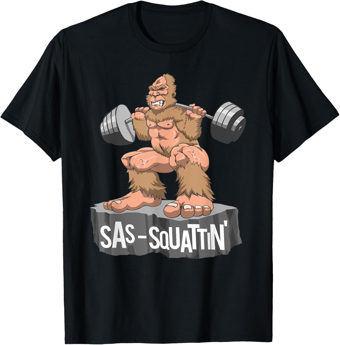 Sas Squattin, Sasquatch Bigfoot Weightlifting Leg Day T-Shirt - T-Shirt | Black
