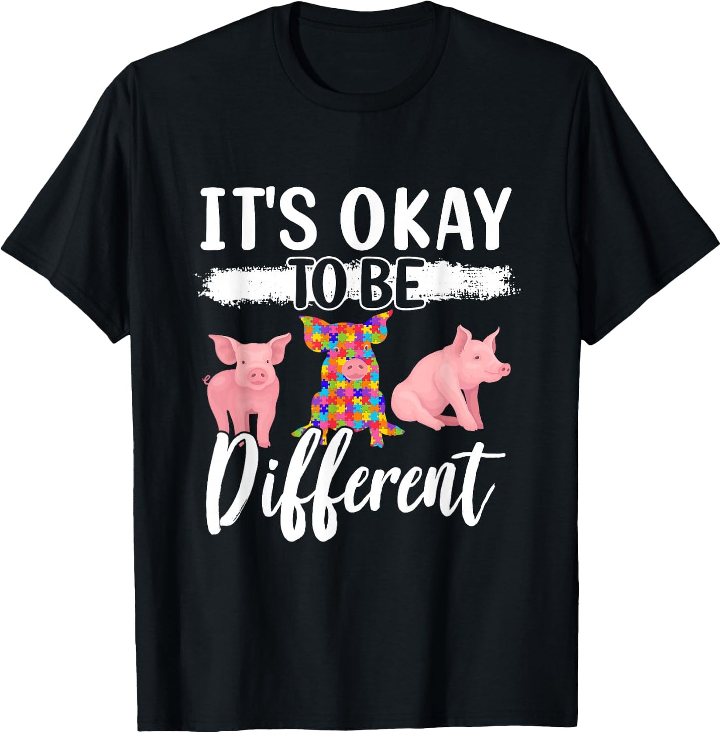 Funny Pig Lover Graphic Autism Awareness Women Men Kids Pig T-Shirt - T-Shirt | Black