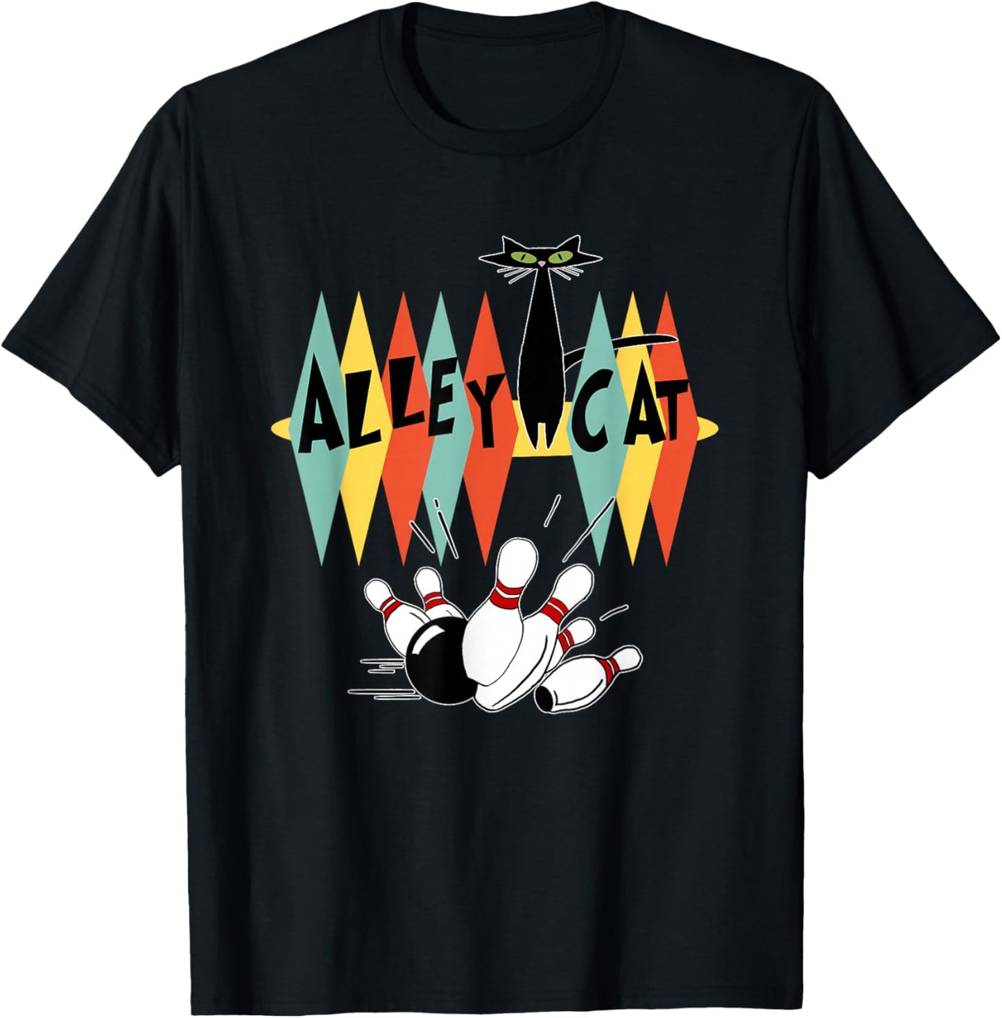 Retro Bowling Vintage Bowler Alley Cat Vintage Small T-Shirt - T-Shirt | Black