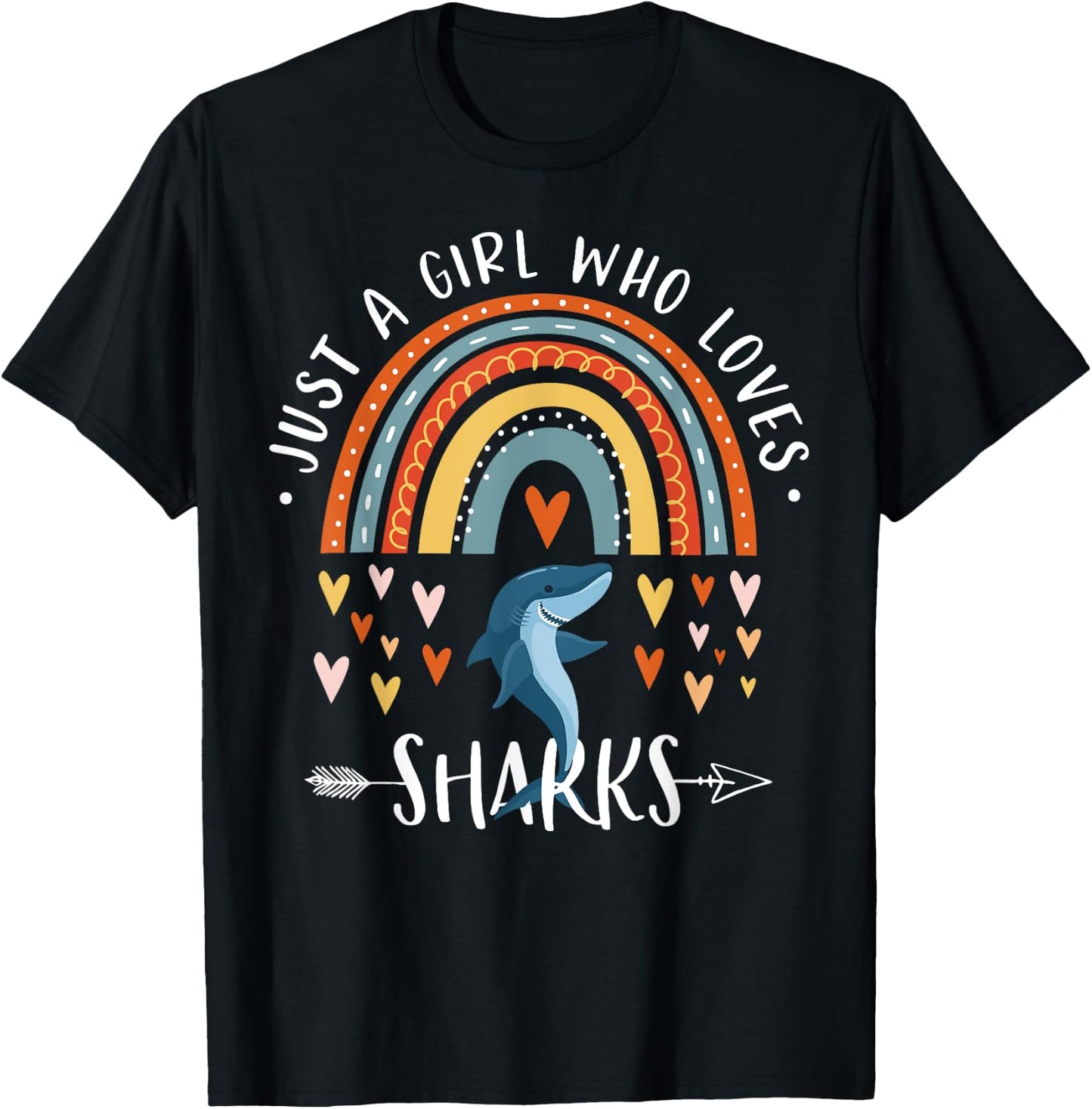 Just A Girl Who Loves Sharks Rainbow Gifts For Shark Lover T-Shirt - T-Shirt | Black
