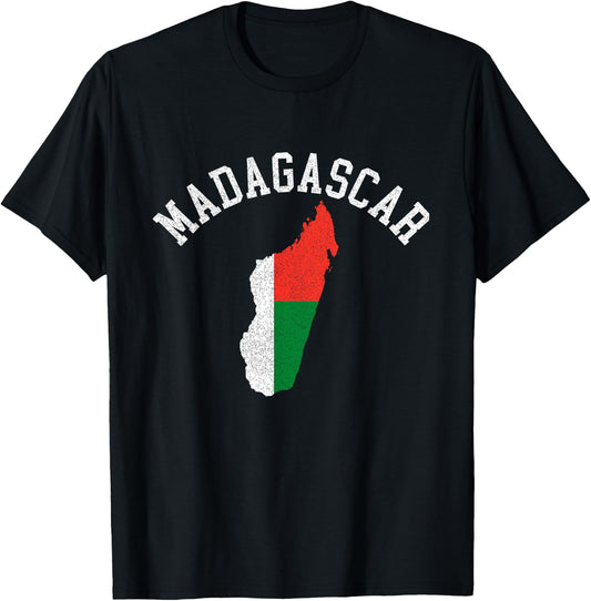 Patriotic Men Women Madagascar Flag Map Distressed T-Shirt - T-Shirt | Black