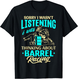 I Was Thinking Funny Barrel Racing Barrel Racer Girls Women T-Shirt - T-Shirt | Black