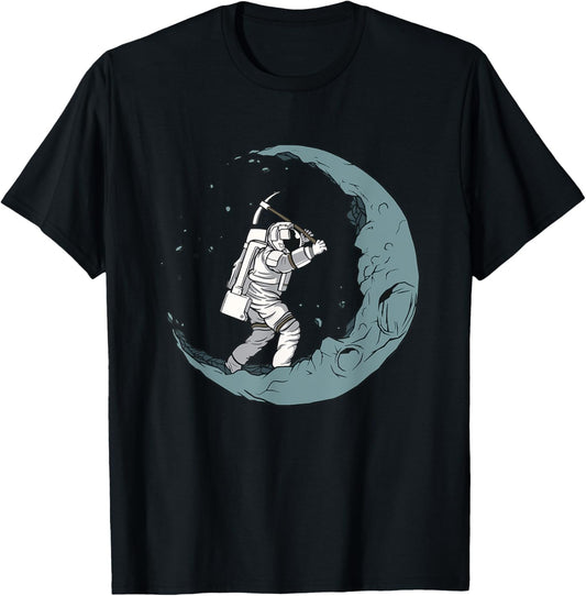 Astronaut Mining Moon With Pickaxe Graphic T-Shirt - T-Shirt | Black