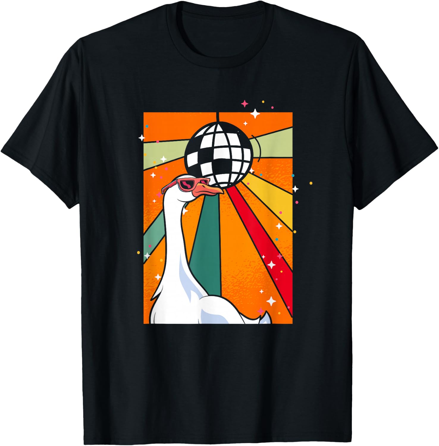 Funny Cool Farm Animal Disco Ball Sunglasses Retro Goose T-Shirt - T-Shirt | Black