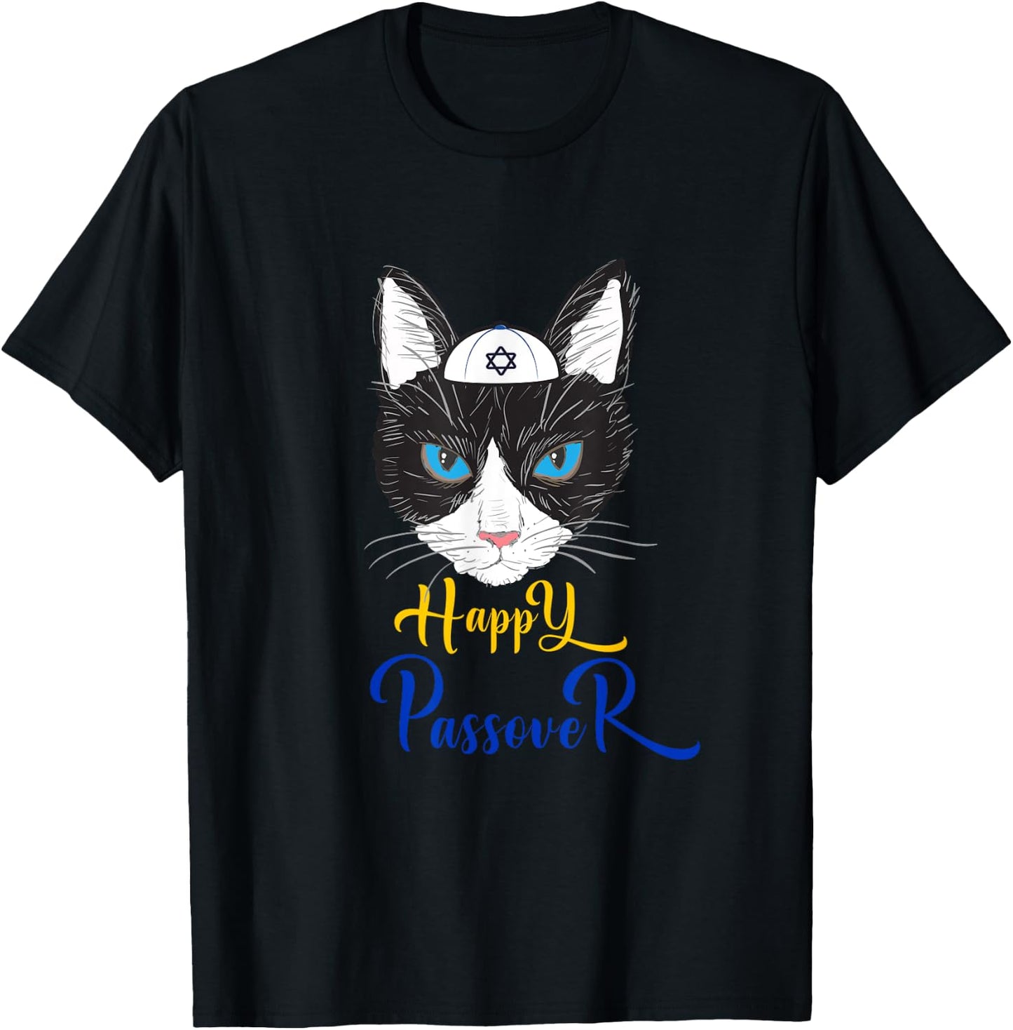 Passover Funny Happy Passover cat funny Seder Jewish holiday Men Women Girls Kids T-Shirt - T-Shirt | Black