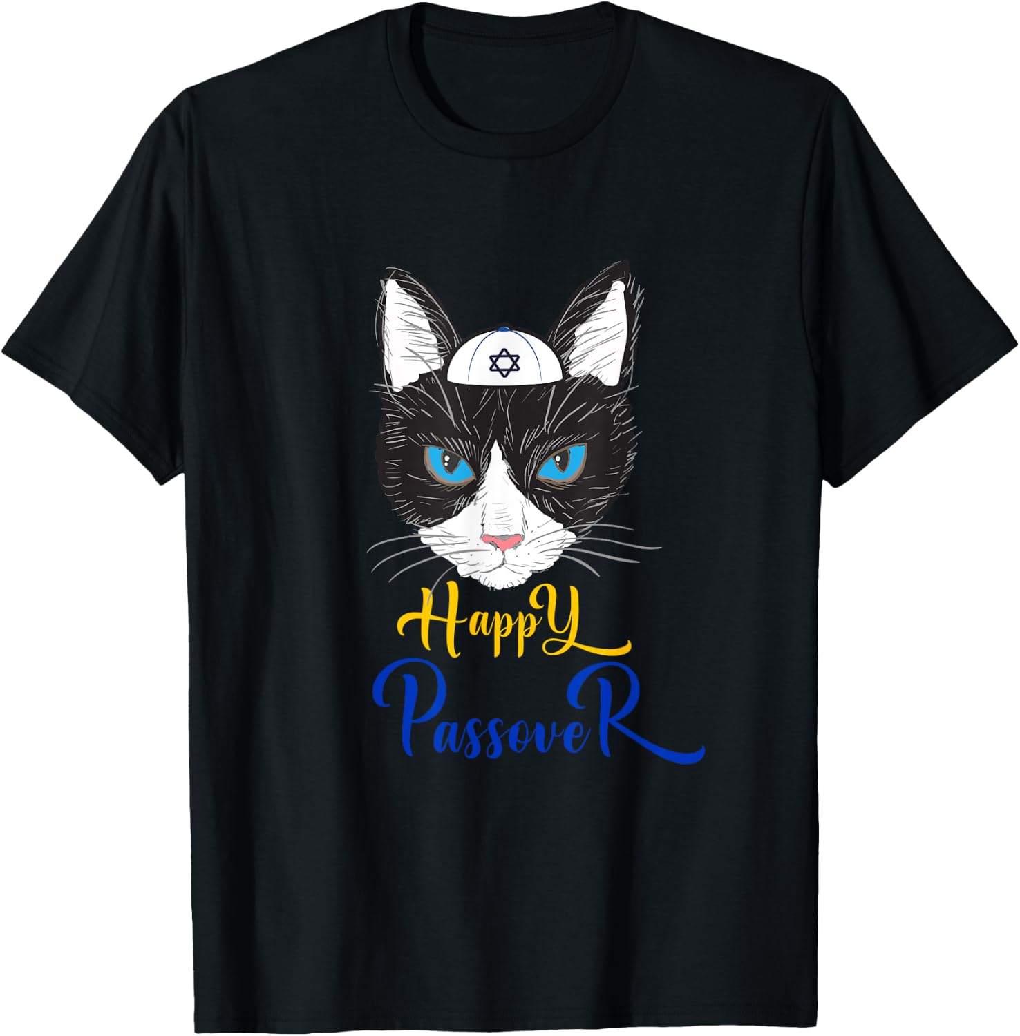 Passover Funny Happy Passover cat funny Seder Jewish holiday Men Women Girls Kids T-Shirt - T-Shirt | Black