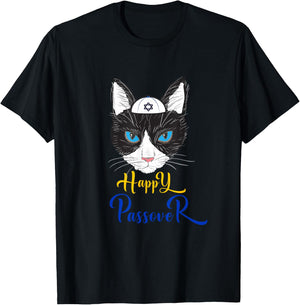 Passover Funny Happy Passover cat funny Seder Jewish holiday Men Women Girls Kids T-Shirt - T-Shirt | Black