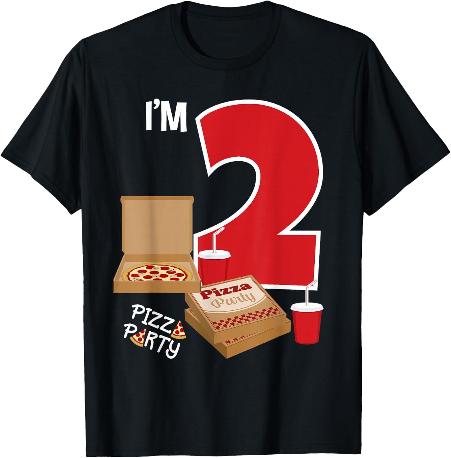 I'm 2 Pizza Theme Birthday Pizza Lover Pizza Party 2nd Bday T-Shirt - T-Shirt | Black