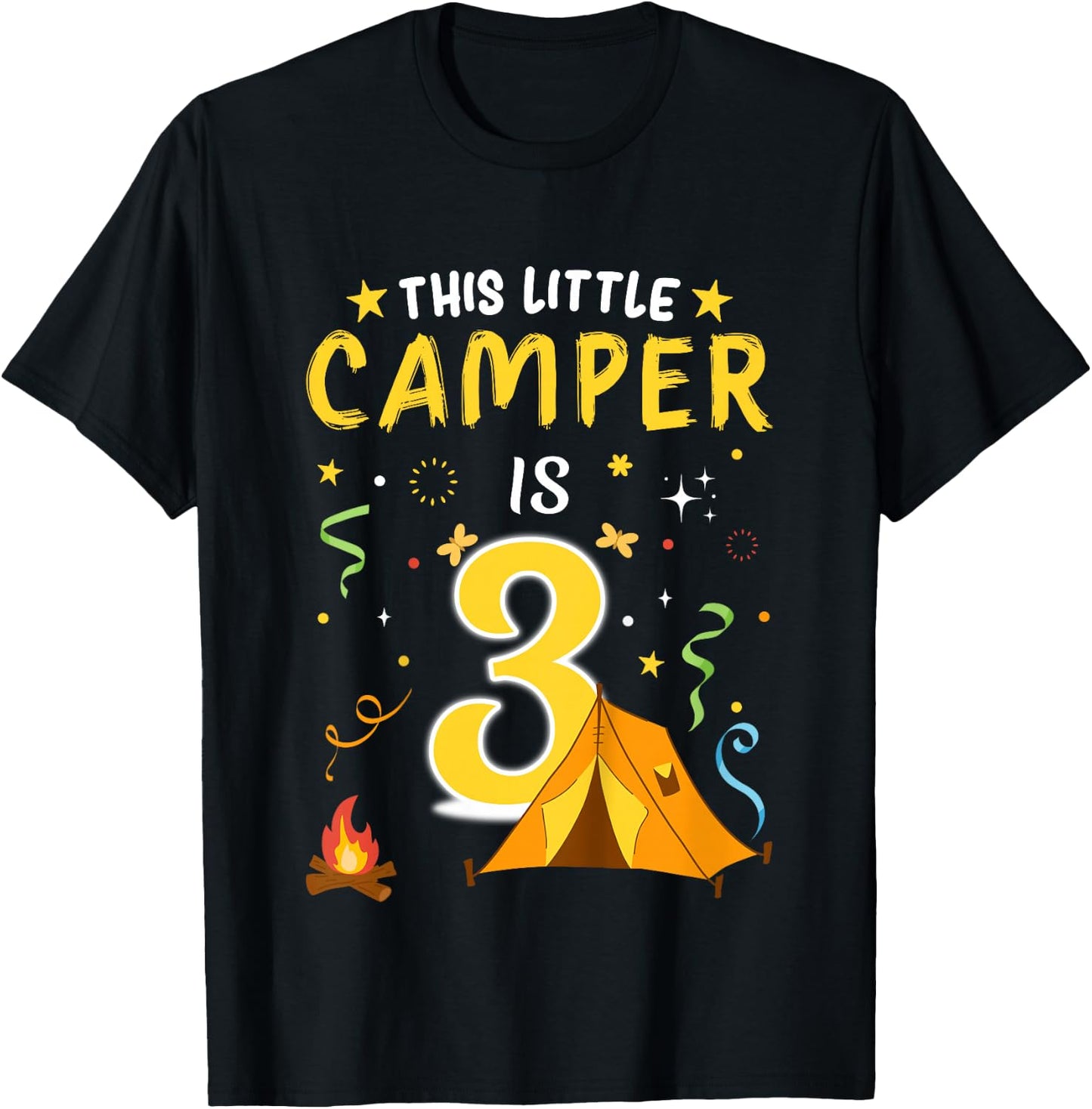 Kids 3 Year Old Camper Kids 3rd Birthday Camping Costume T-Shirt - T-Shirt | Black