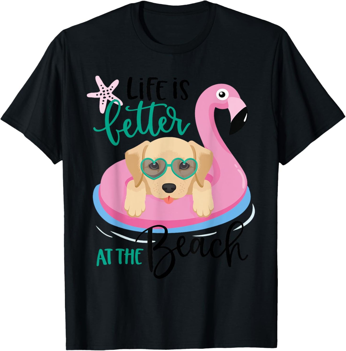 Life is better at the beach Shirt, Dog Golden Retriever T-Shirt - T-Shirt | Black